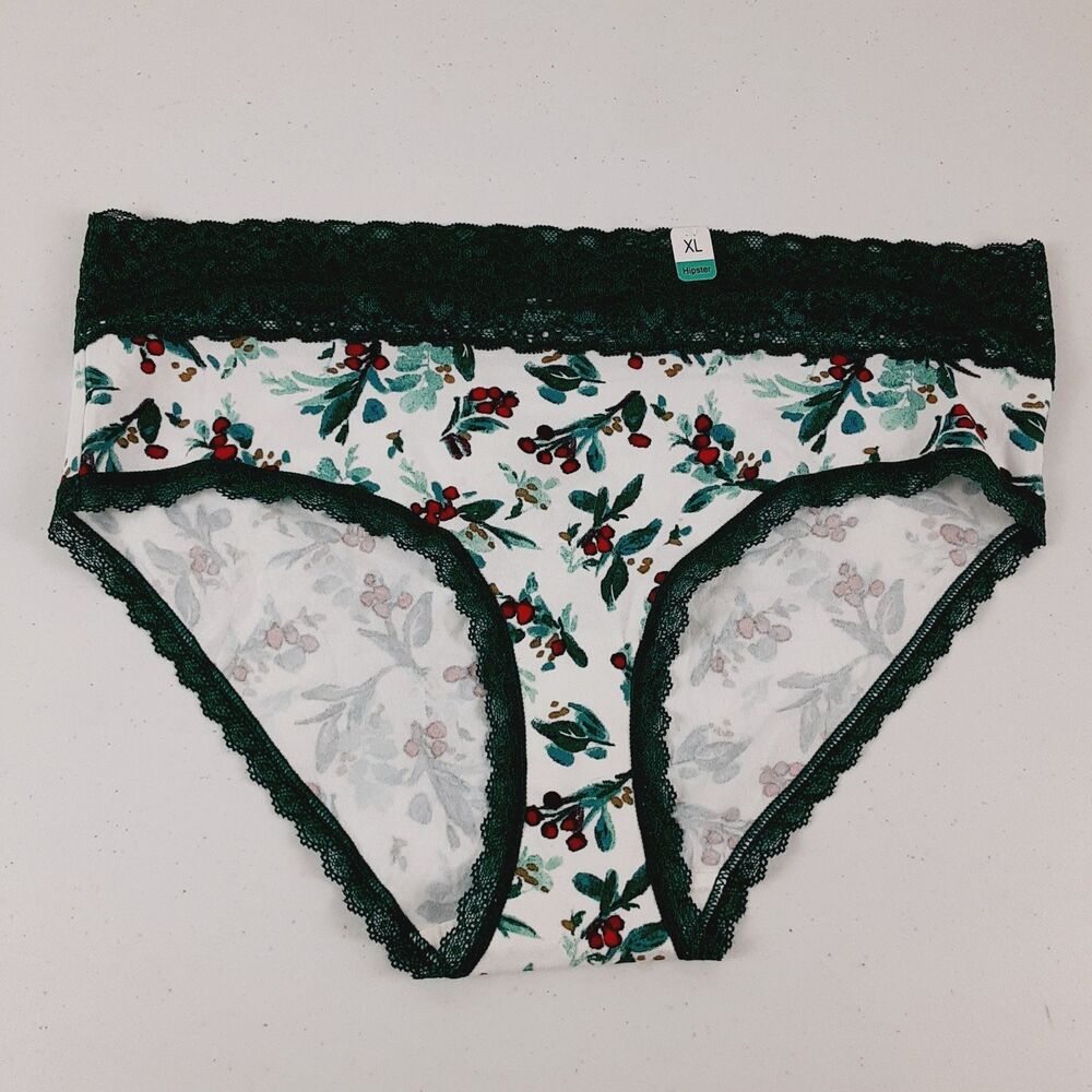 Maurices Womens Extra Large XL Hipster Underwear Lace Accent Holiday Poinsettia